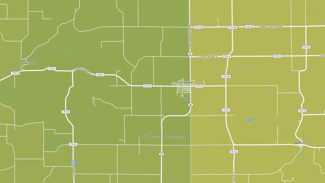 Livingston, WI Map of Vandalism Rates