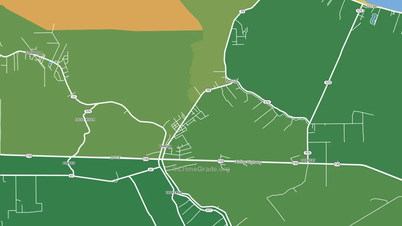 Livonia, LA Map of Vandalism Rates