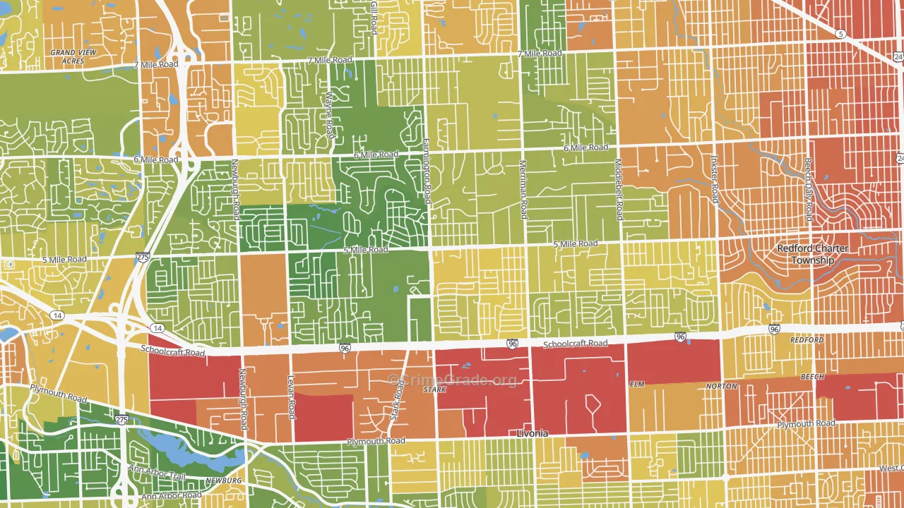 Livonia, MI Map of Vandalism Rates