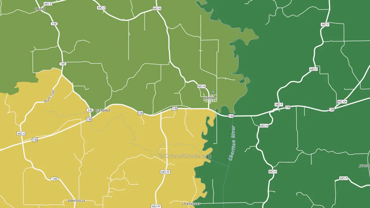 Livonia, MO Map of Vandalism Rates