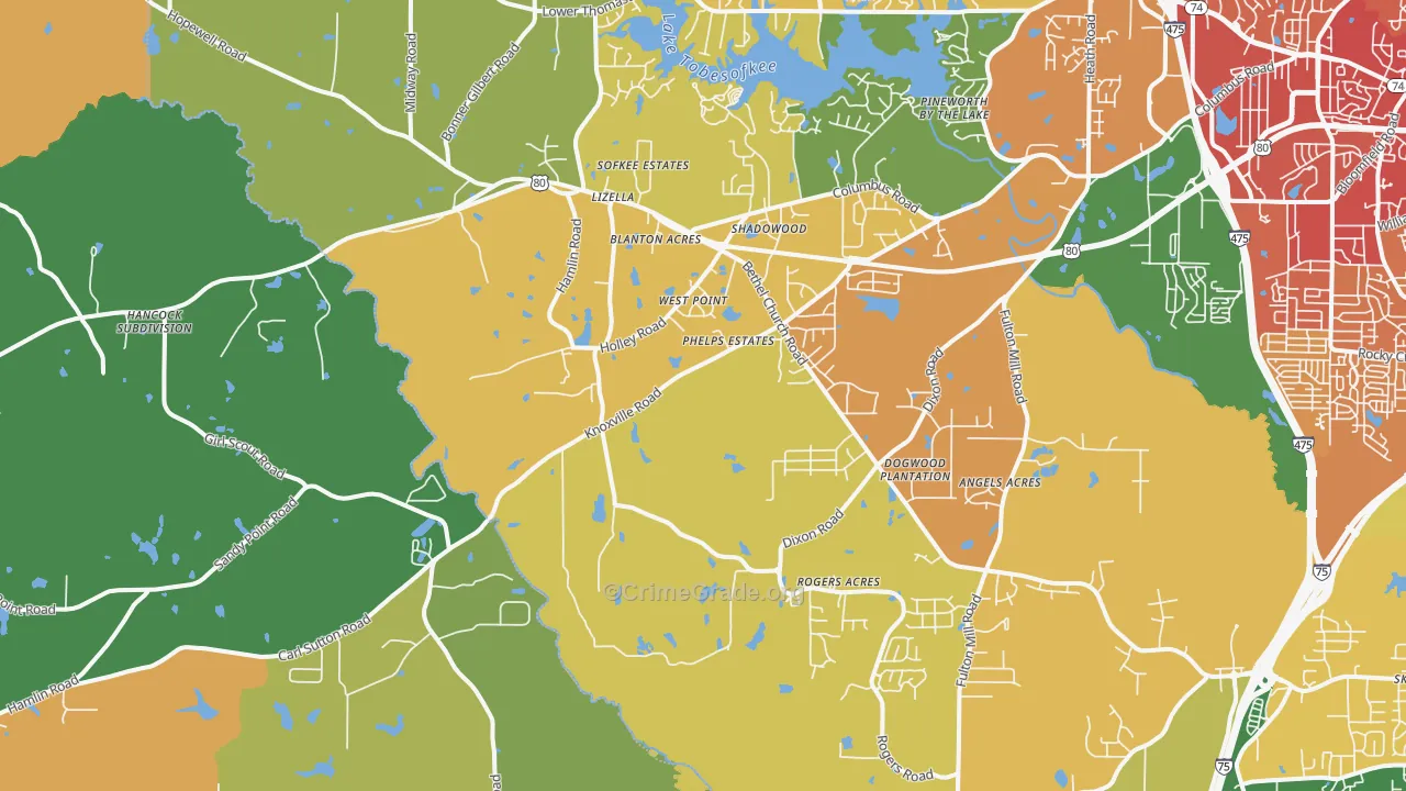 Lizella, GA Map of Vandalism Rates
