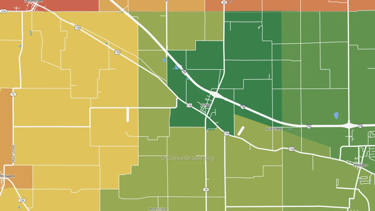 Lizton, IN Map of Vandalism Rates