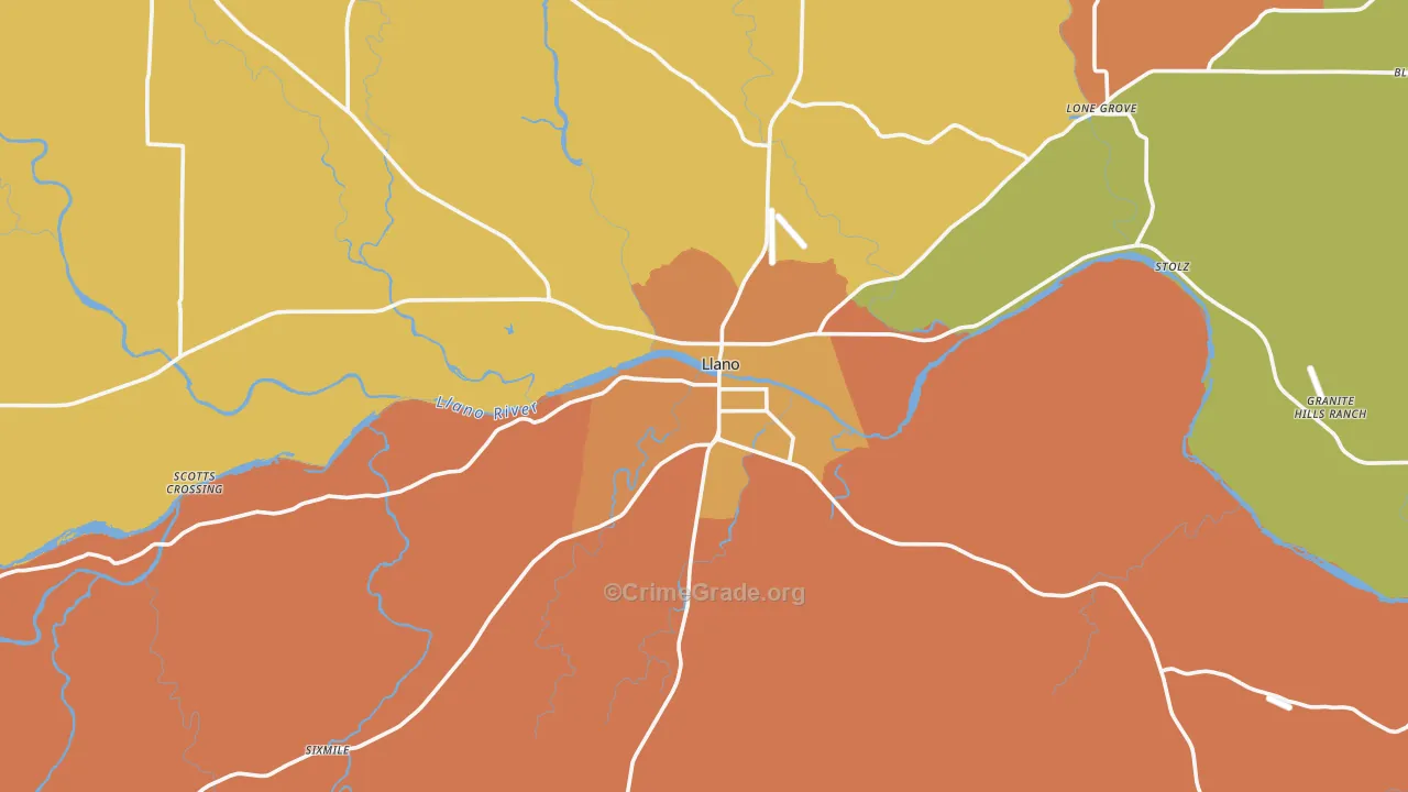 Llano, TX Map of Vandalism Rates