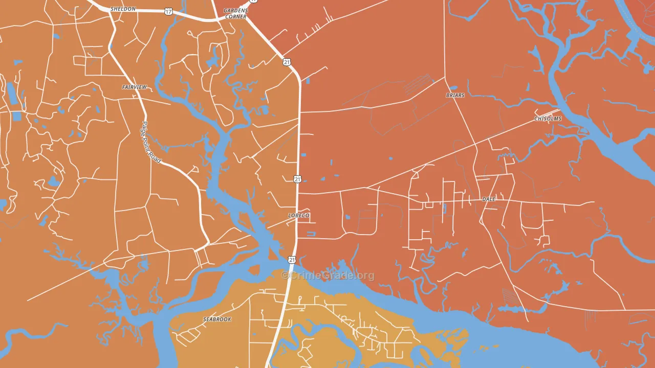 Lobeco, SC Map of Vandalism Rates