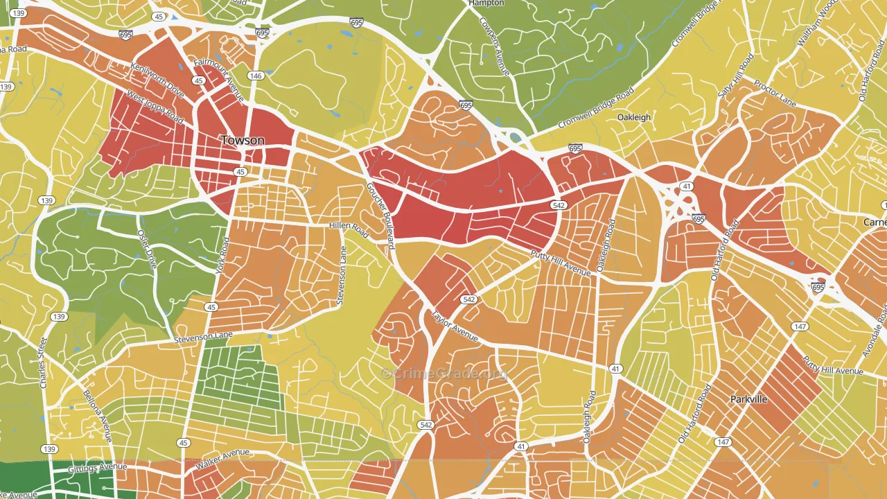 Loch Raven Manor, Towson, MD Map of Vandalism Rates