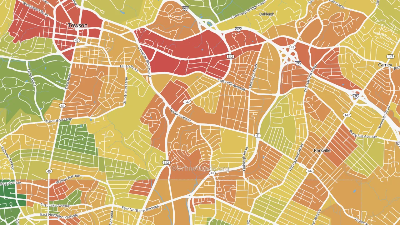 Loch Raven Village, Parkville, MD Map of Vandalism Rates