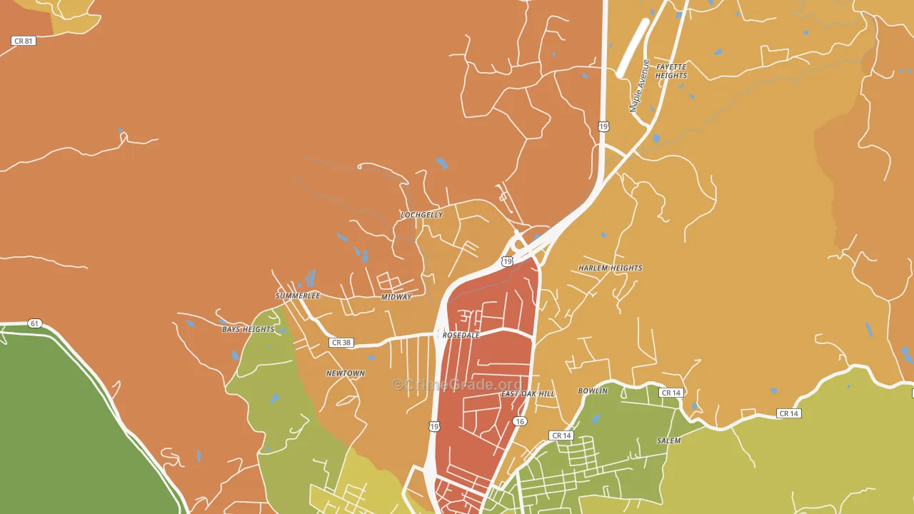 Lochgelly, WV Map of Vandalism Rates