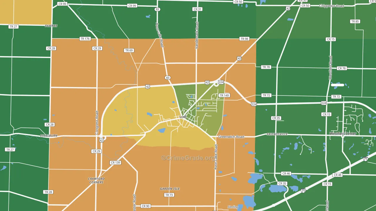 Lodi, OH Map of Vandalism Rates