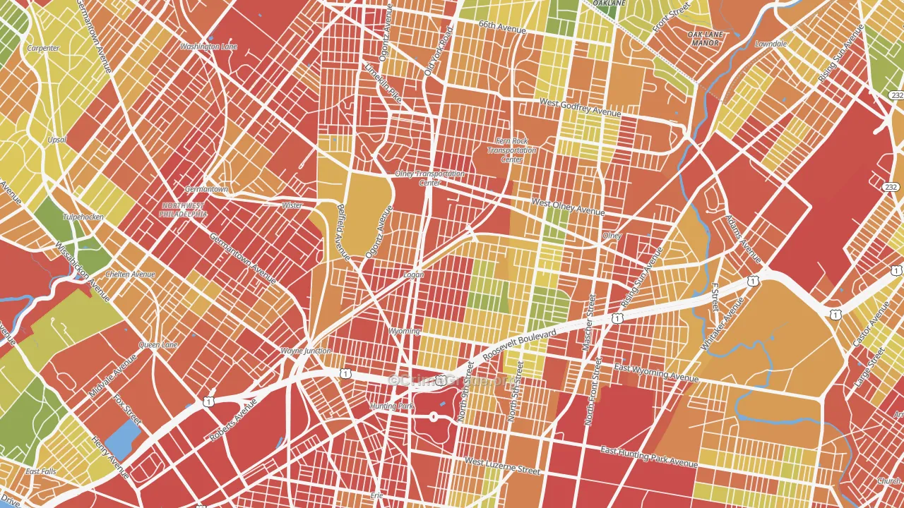 Logan-Ogontz-Fern Rock, Philadelphia, PA Map of Vandalism Rates