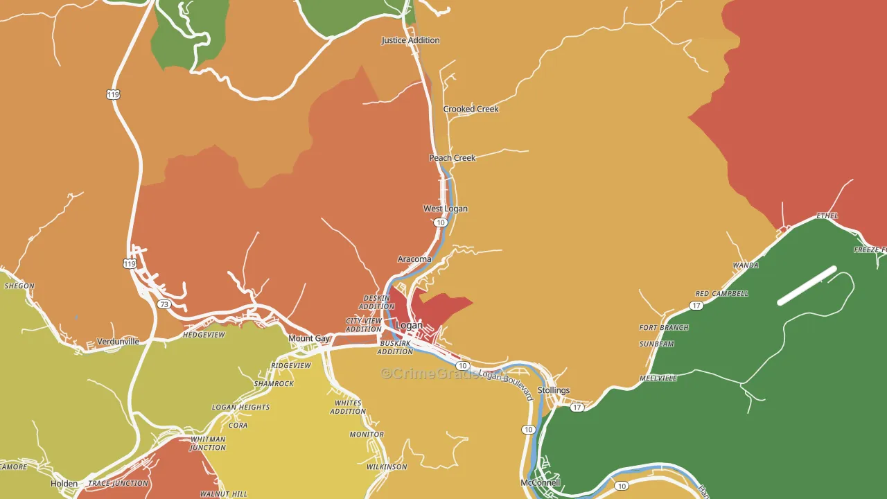 Logan, WV Map of Vandalism Rates