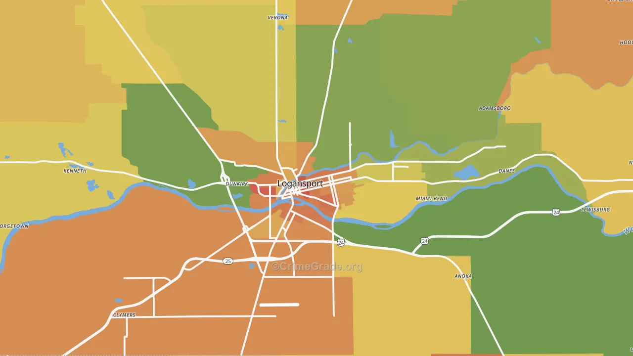 Logansport, IN Map of Vandalism Rates