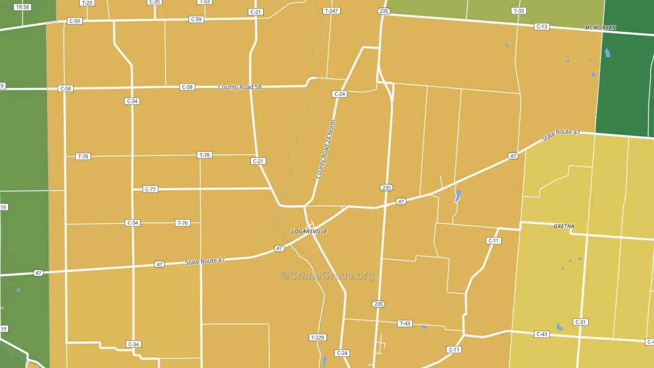 Logansville, OH Map of Vandalism Rates