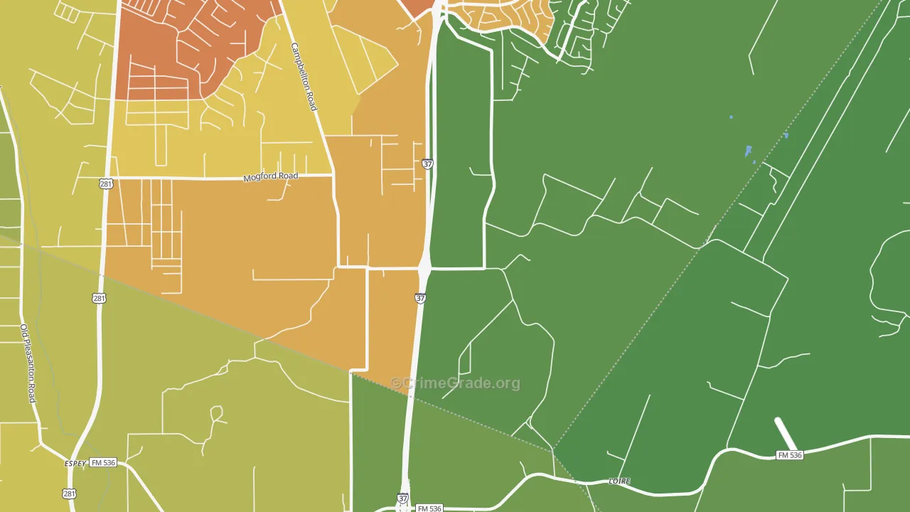 Loire, TX Map of Vandalism Rates