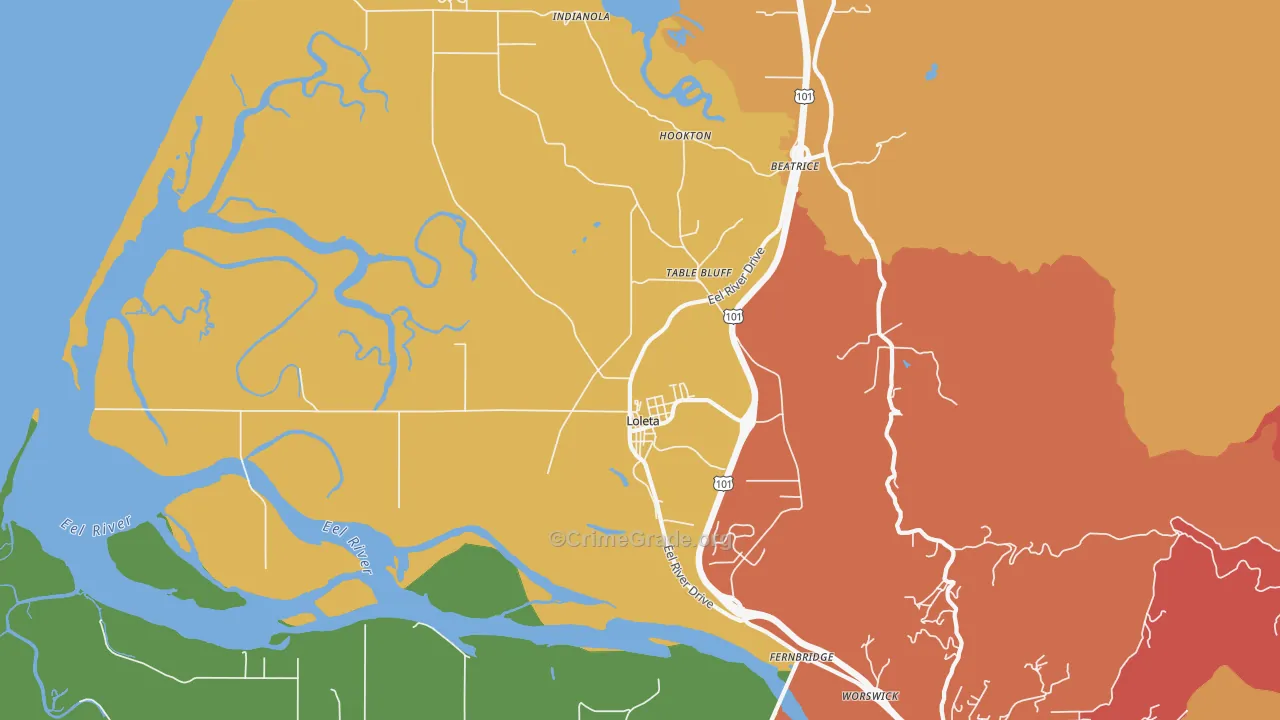 Loleta, CA Map of Vandalism Rates
