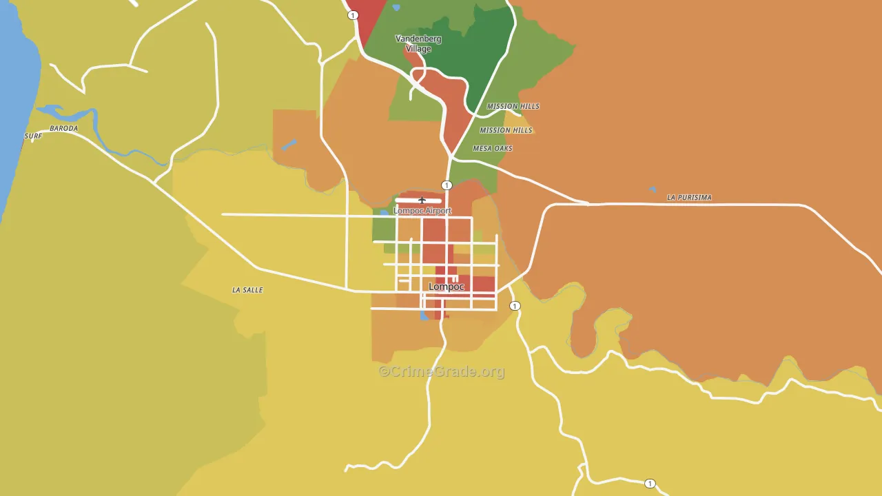 Lompoc, CA Map of Vandalism Rates