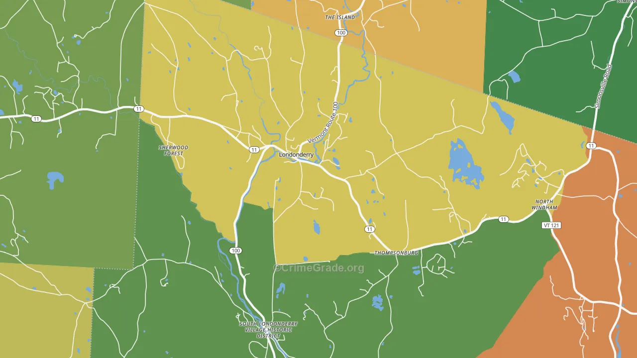 Londonderry, VT Map of Vandalism Rates