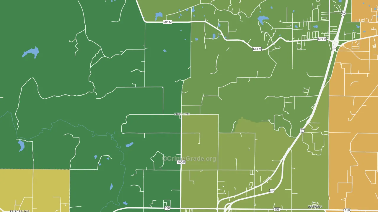 Lone Hill, MO Map of Vandalism Rates