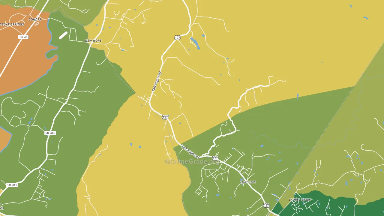 Lone Oak, TN Map of Vandalism Rates