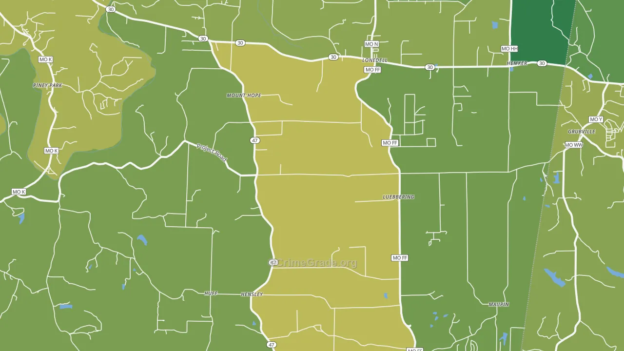 Lonedell, MO Map of Vandalism Rates