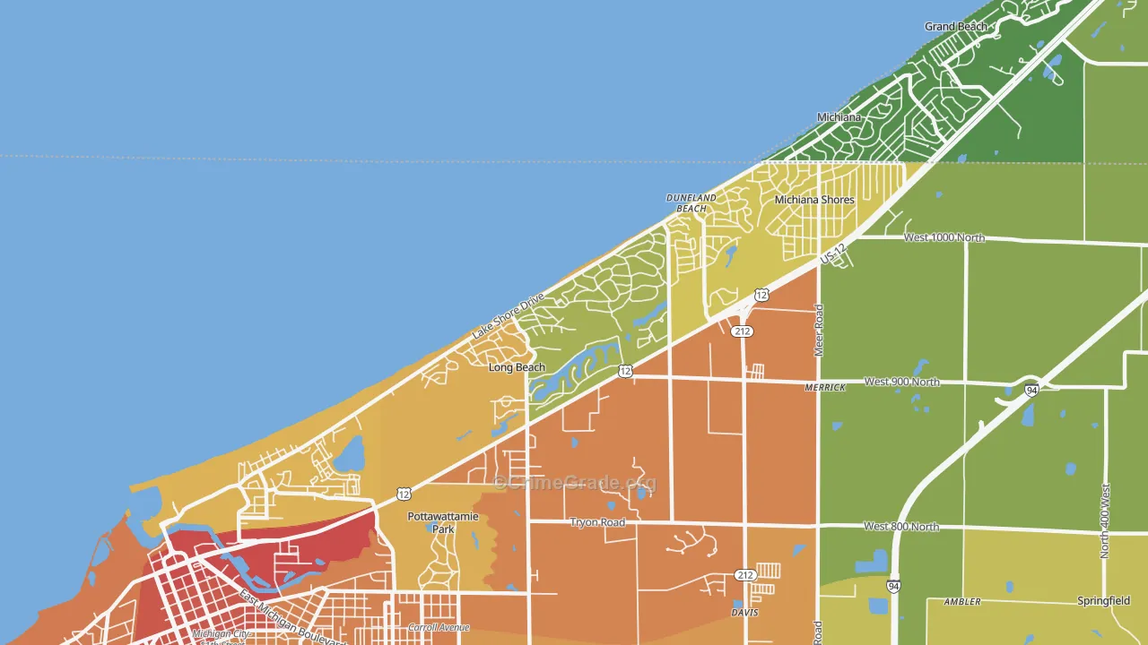 Long Beach, IN Map of Vandalism Rates