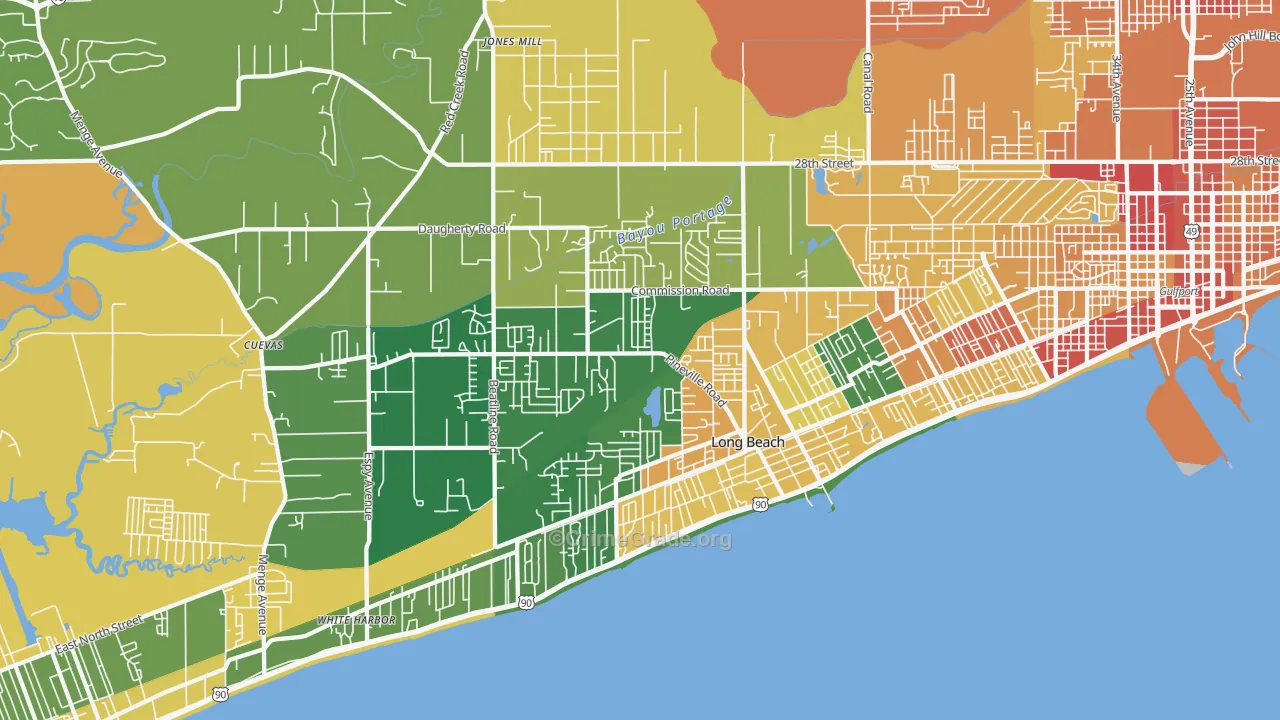 Long Beach, MS Map of Vandalism Rates