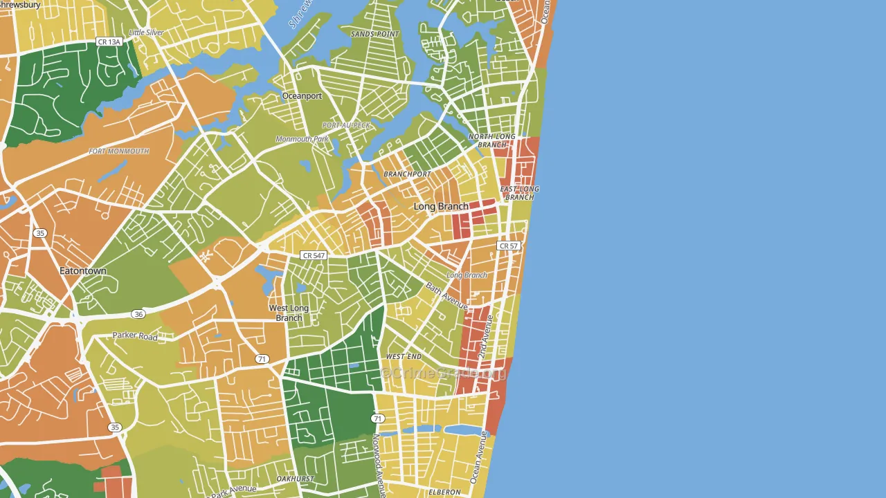 Long Branch, NJ Map of Vandalism Rates