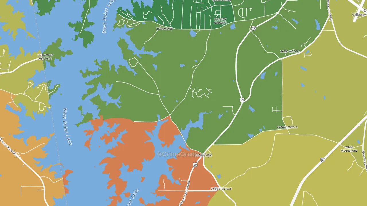 Long Cane, GA Map of Vandalism Rates