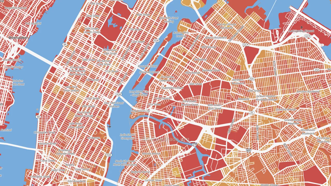 Long Island City, Queens, NY Map of Vandalism Rates