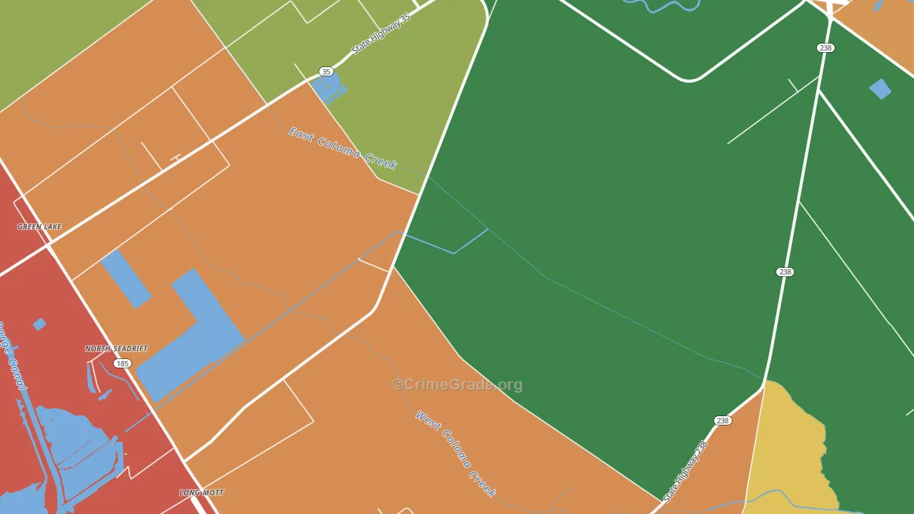 Long Mott, TX Map of Vandalism Rates