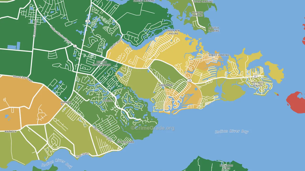 Long Neck, DE Map of Vandalism Rates