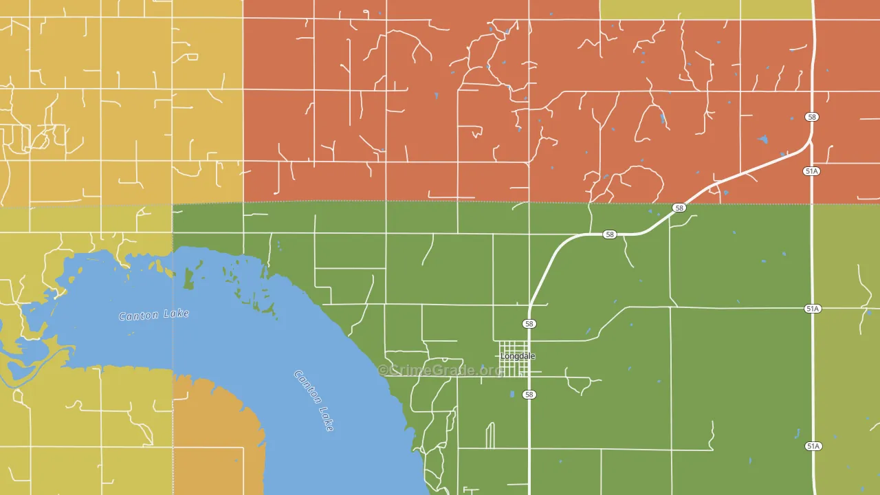 Longdale, OK Map of Vandalism Rates