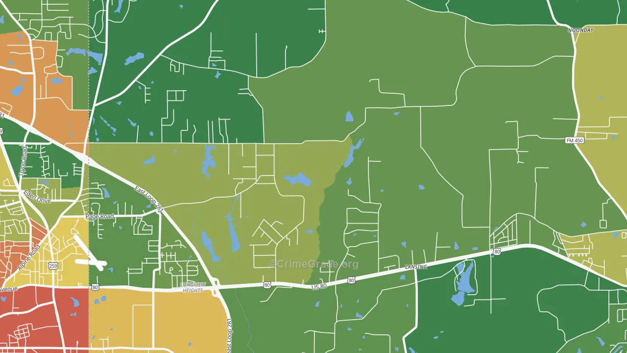 Longview Heights, TX Map of Vandalism Rates