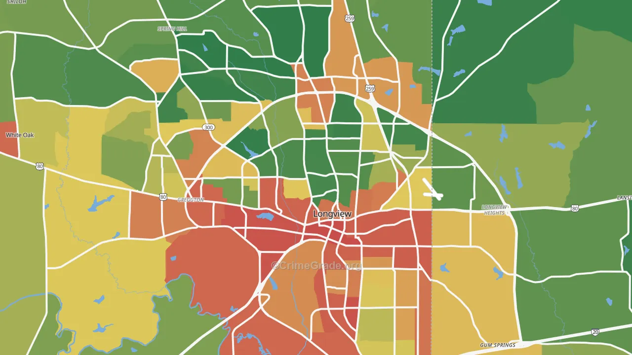 Longview, TX Map of Vandalism Rates