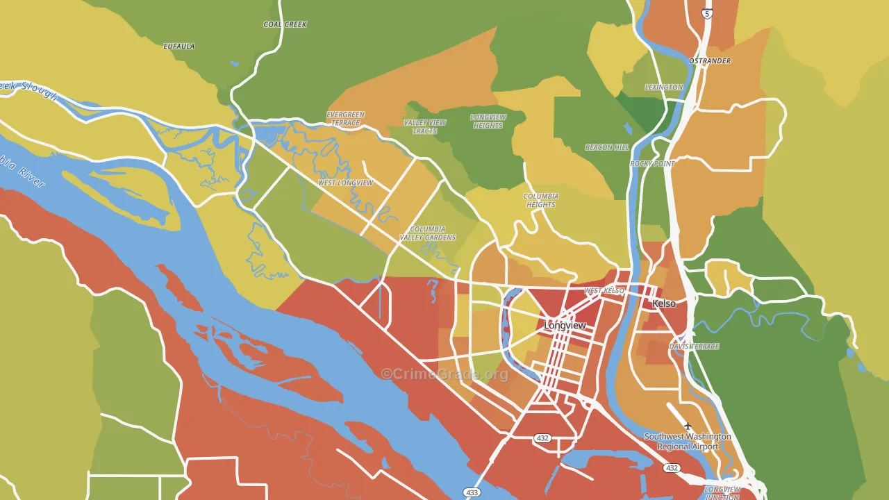 Longview, WA Map of Vandalism Rates