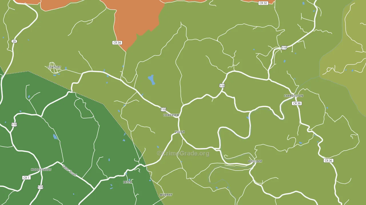 Longview, WV Map of Vandalism Rates