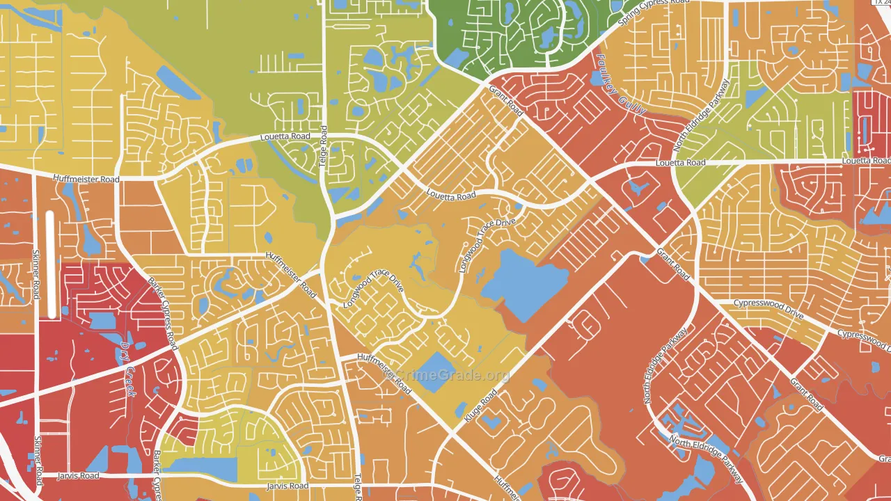 Longwood, Cypress, TX Map of Vandalism Rates
