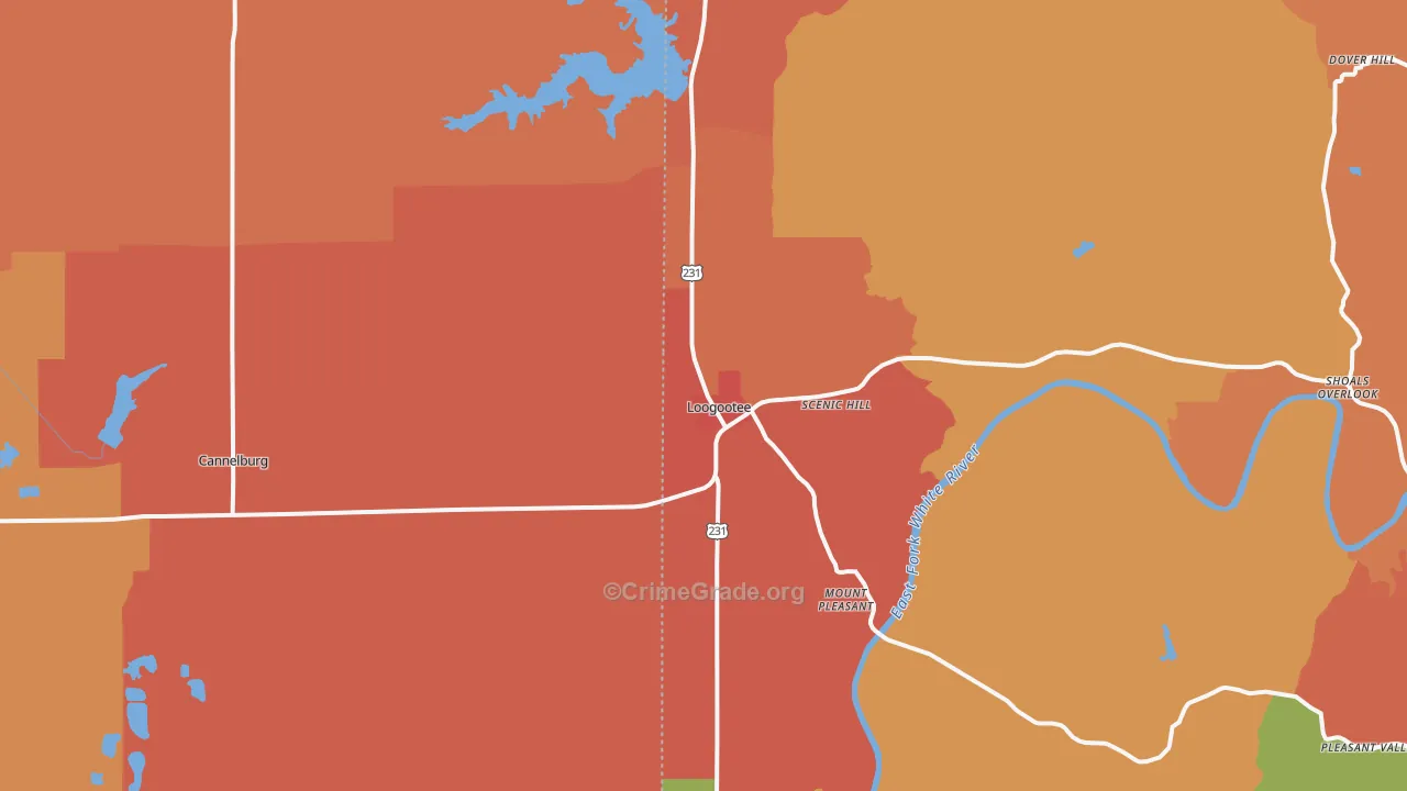 Loogootee, IN Map of Vandalism Rates