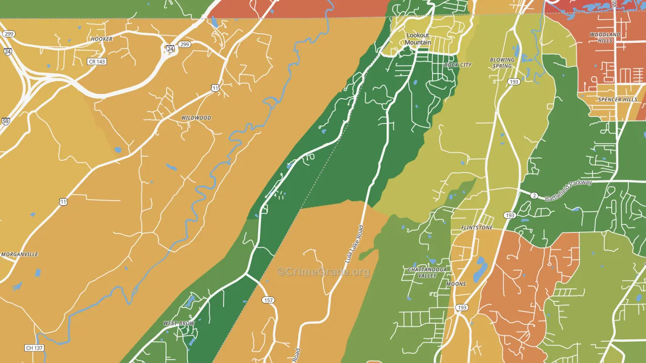 Lookout Mountain, GA Map of Vandalism Rates