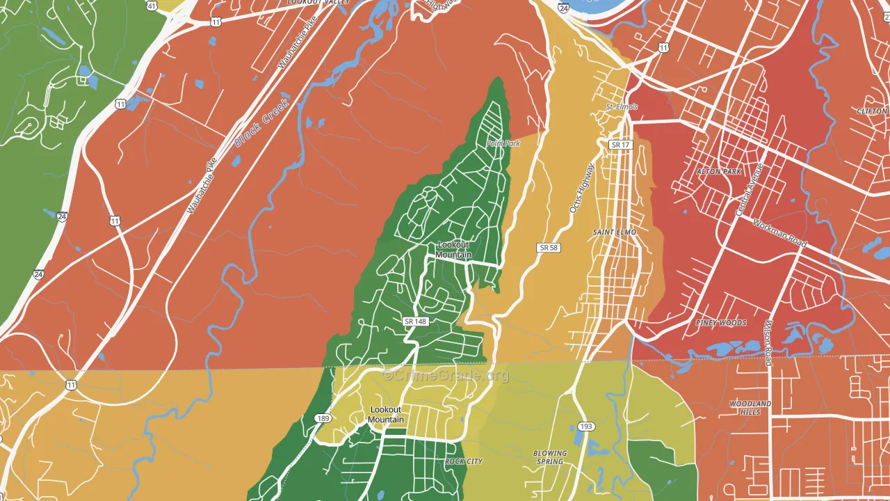 Lookout Mountain, TN Map of Vandalism Rates