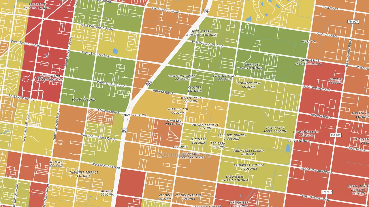 Lopezville, TX Map of Vandalism Rates