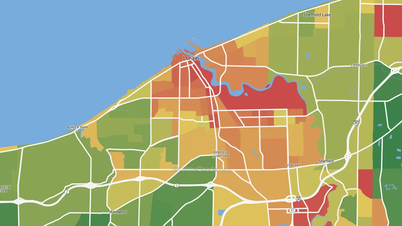 Lorain, OH Map of Vandalism Rates