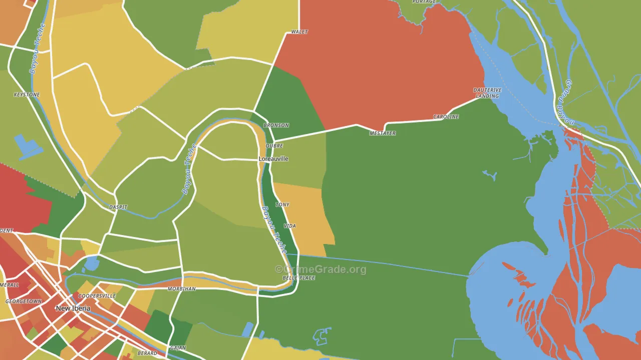 Loreauville, LA Map of Vandalism Rates