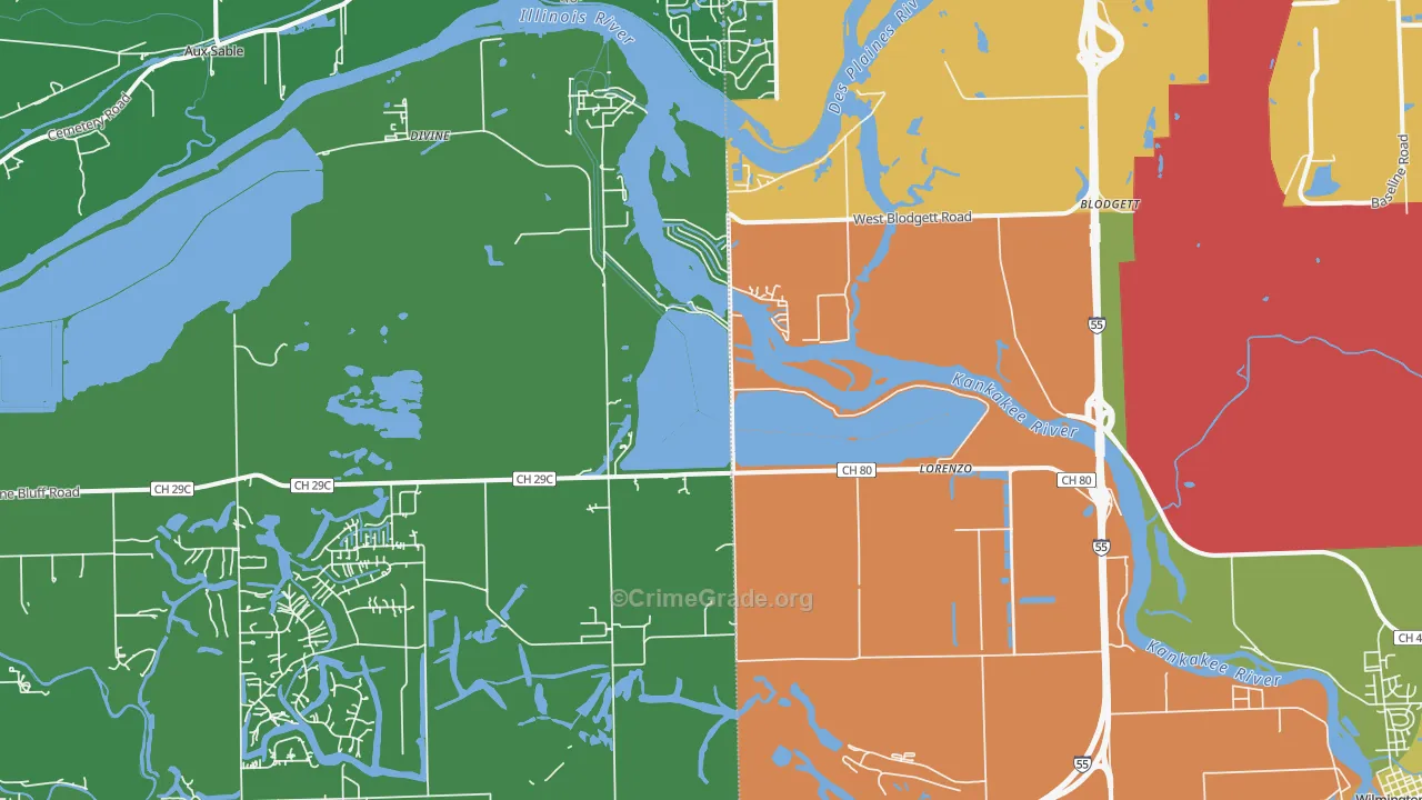 Lorenzo, IL Map of Vandalism Rates