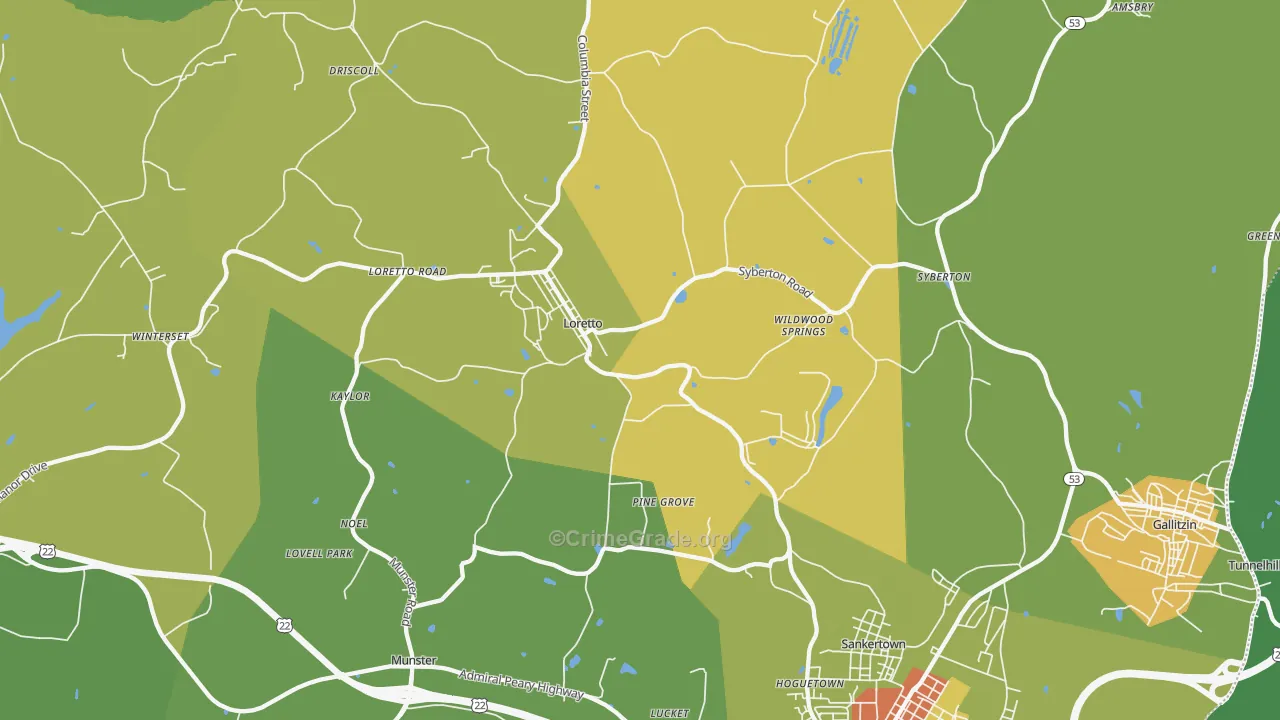Loretto, PA Map of Vandalism Rates
