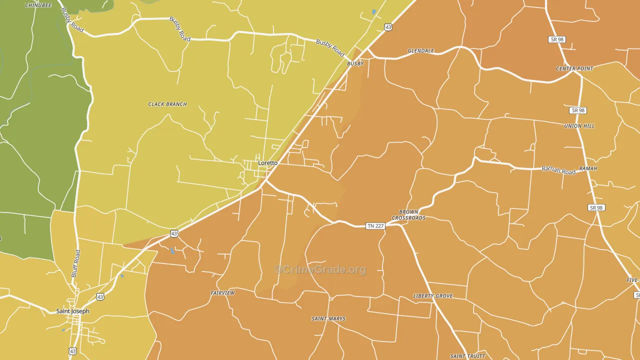 Loretto, TN Map of Vandalism Rates