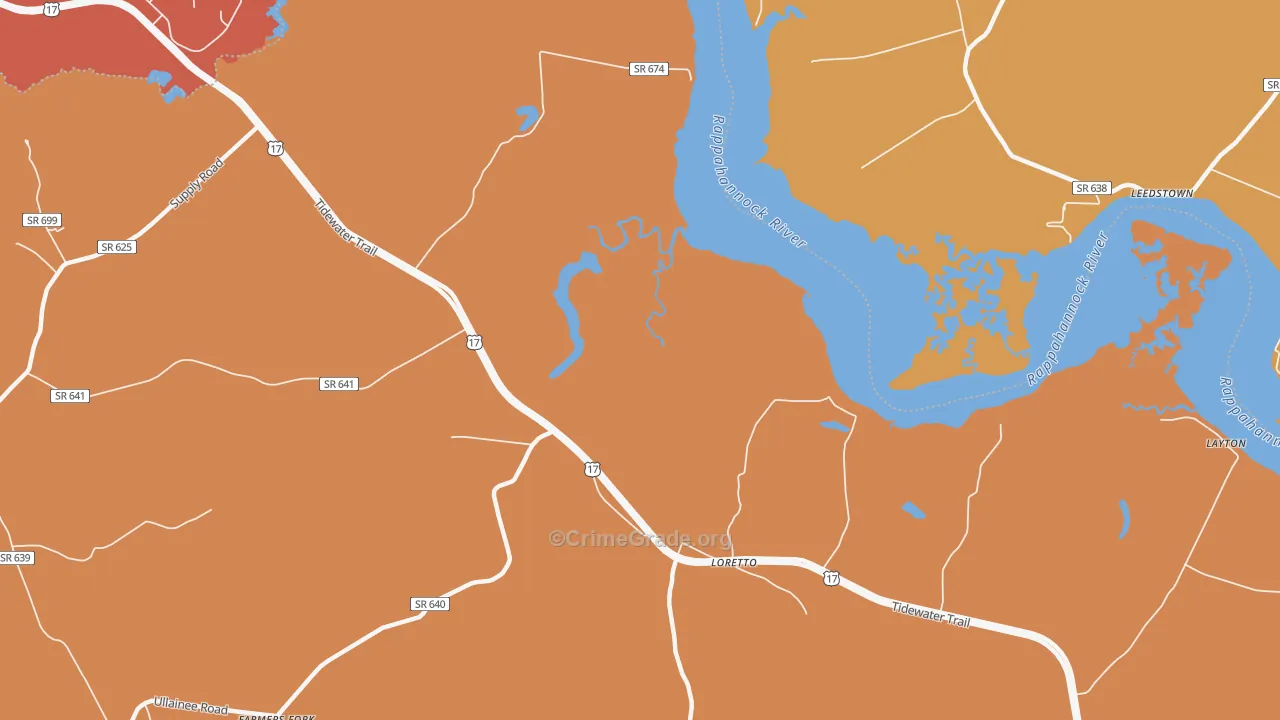 Loretto, VA Map of Vandalism Rates