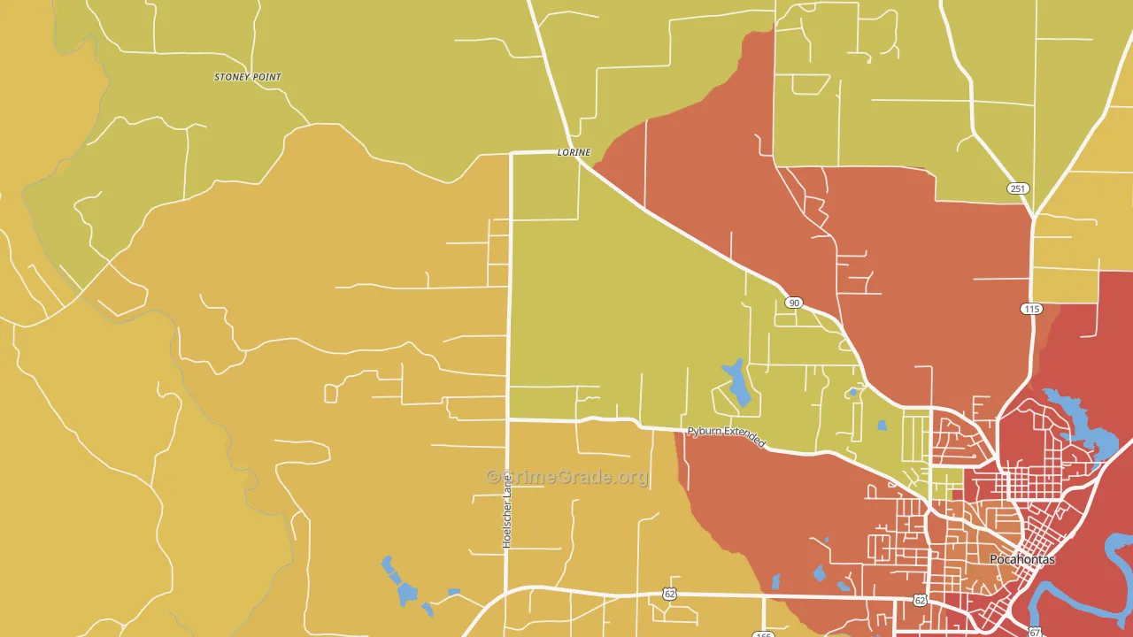 Lorine, AR Map of Vandalism Rates