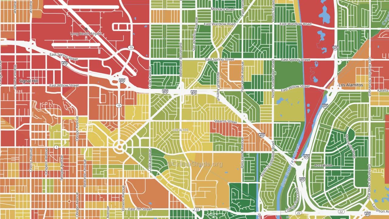 Los Altos, Long Beach, CA Map of Vandalism Rates