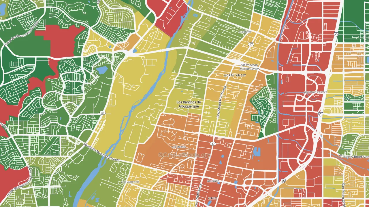 Los Ranchos de Albuquerque, NM Map of Vandalism Rates