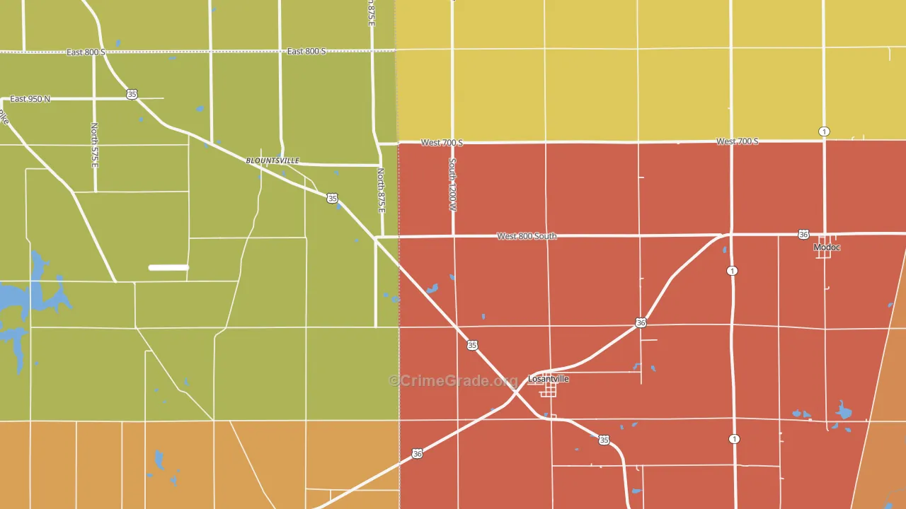 Losantville, IN Map of Vandalism Rates